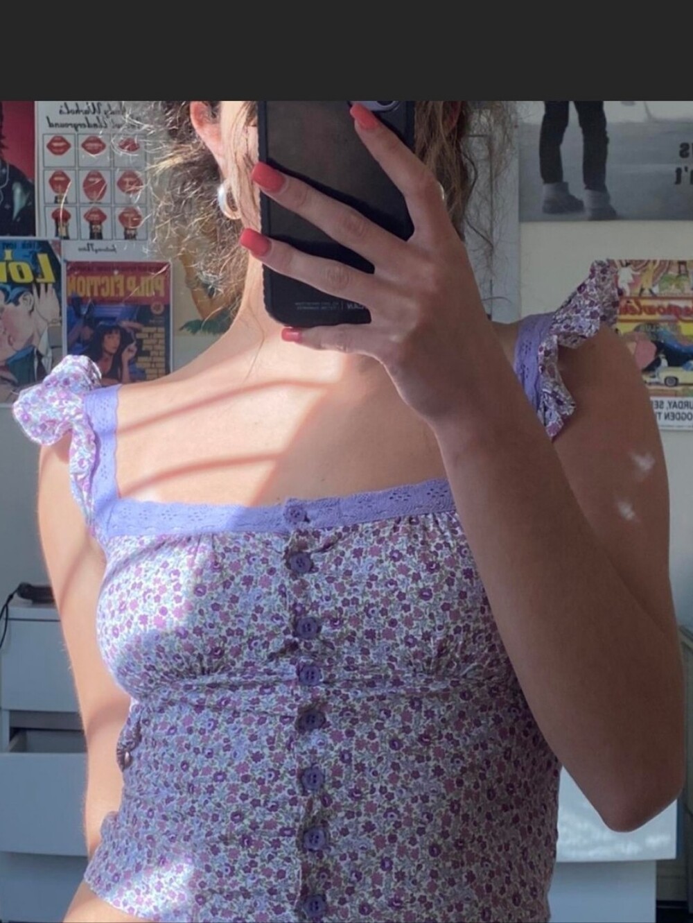 UNIF June Top Purple Floral Lace-Trim Lavender Top